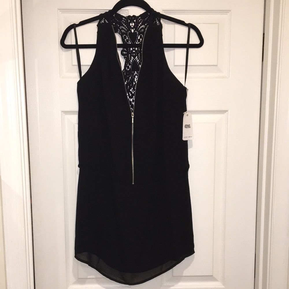 Naked Zebra black zip front and lace/crochet tank back NWT | S